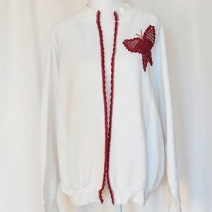Fruit of the Loom Womens Embroidered Butterfly Cardigan Sweatshirt Vintage XL